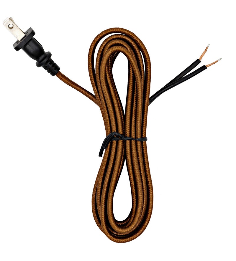 Creative Hobbies Rayon Cloth Covered Electric Lamp Cord with End Plug, Stripped Ends Ready for Wiring - 8 Foot, SPT-2 UL Listed (Brown) - Image 1
